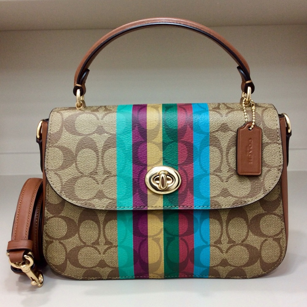Coach Marlie Top Handle Satchel Signature Canvas With Stripe Khaki Mult C5644